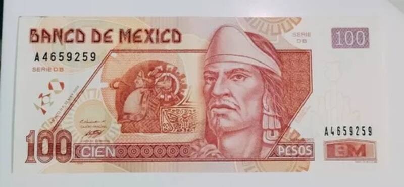 Este es el billete de 100 pesos mexicanos que saldrán de circulación. Fuente: Banxico