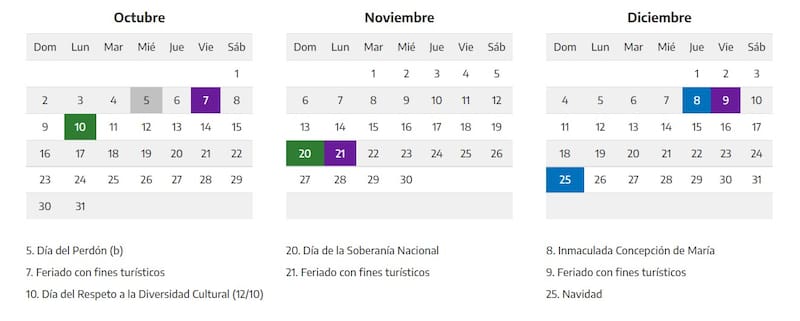 El calendario oficial de feriados 2022