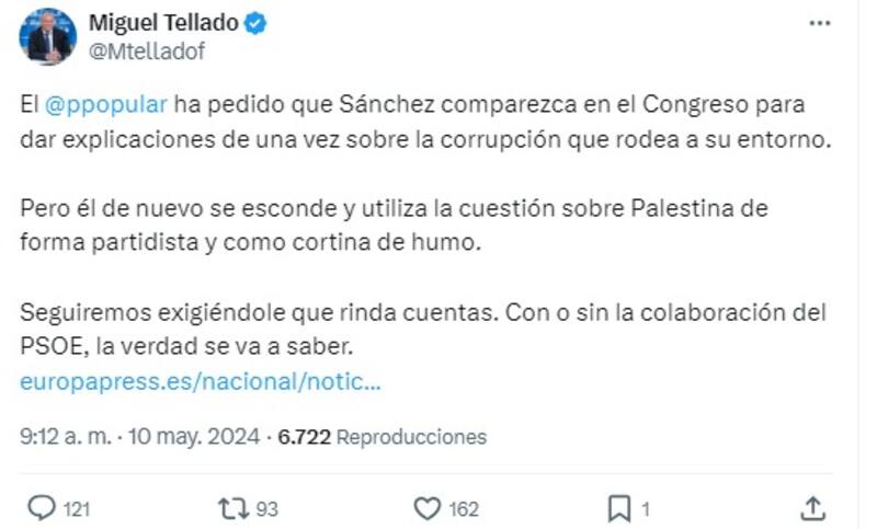 La comparecencia a petición propia de Sánchez ha suscitado la crítica del portavoz del PP en el Congreso. (Imagen: captura de pantalla)