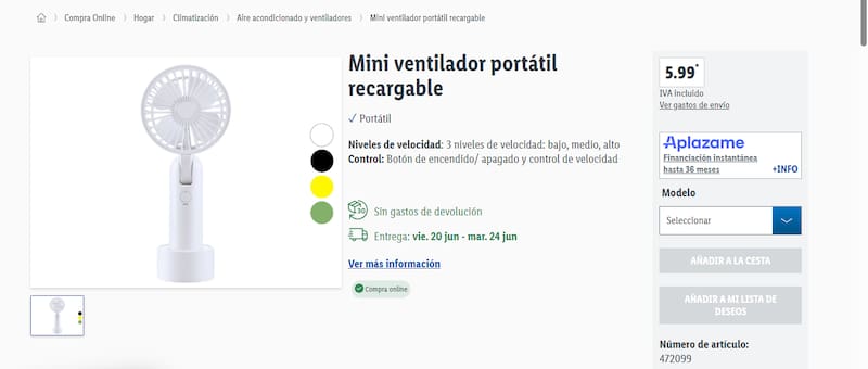 El ventilador de Lidl que causa furor. Foto: Captura de pantalla.