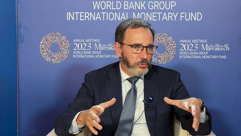 El economista jefe del FMI, Pière-Olivier Gourinchas, durante su participación en la Asamblea Anual del FMI.