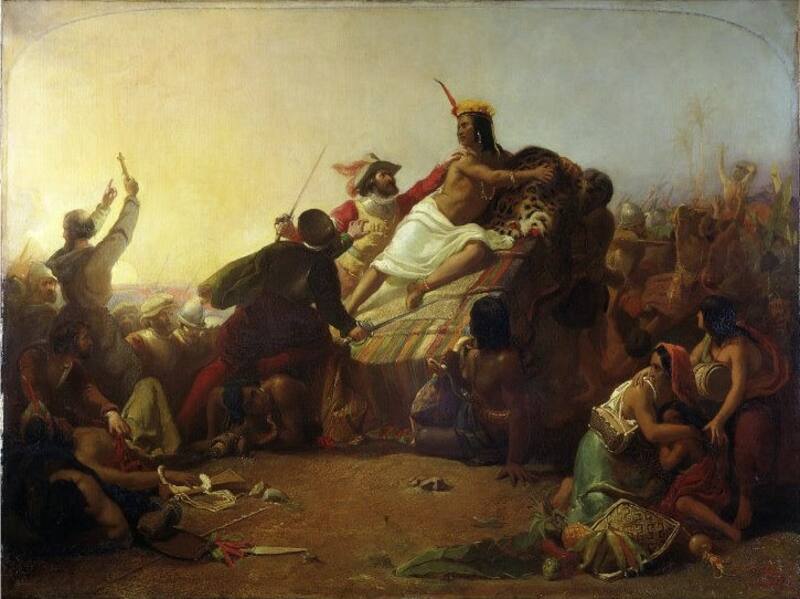 Momento en que Pizarro captura a Atahualpa según John Everett Millai, Londres, Museo de Victoria y Alberto, 1845. (Wikimedia Commons)