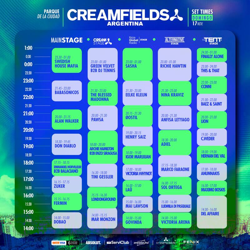 Horarios del día 2 de Creamfields Argentina