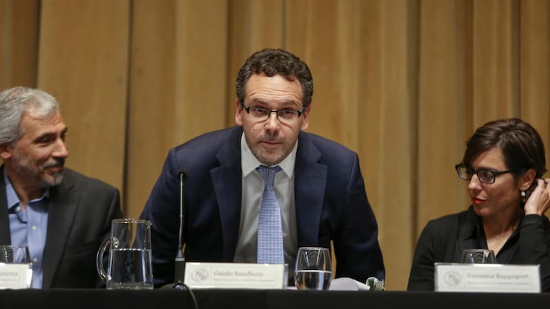 Gustavo Cañonero, vice del BCRA, Guido Sandleris, presidente, y Verónica Rappoport, vice segunda