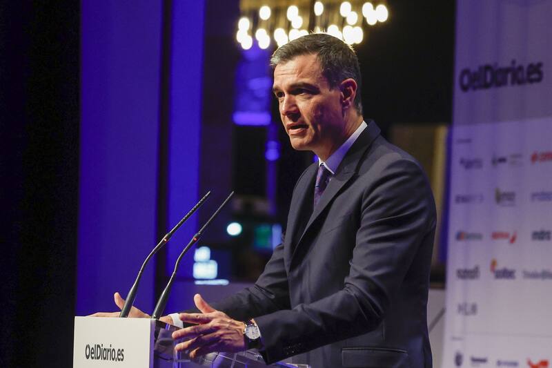 El presidente del Gobierno, Pedro Sánchez, en el foro 'Fondos Europeos III' de elDiario.es. Fuente: EFE.