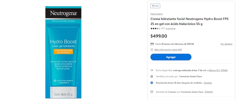 Su presentación en forma de gel permite una aplicación fácil y rápida, lo que la convierte en una opción conveniente para la rutina matutina o nocturna. Foto: Captura Walmart