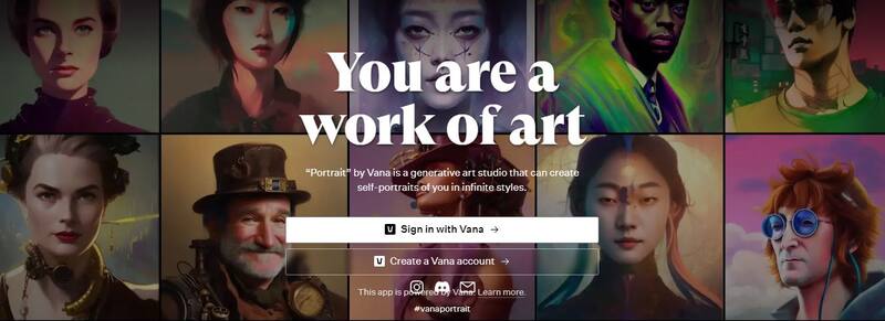 Debes registrarte en Vana para poder crear tu retrato. (Foto: captura).