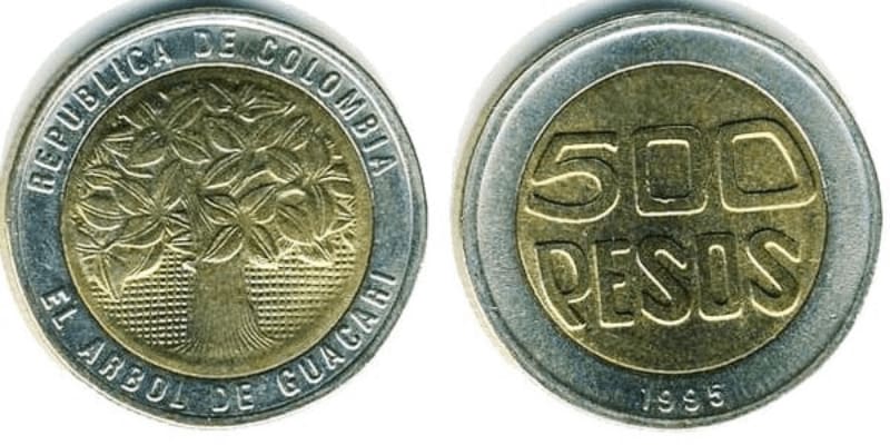 El árbol más grande de Colombia impreso en la antigua moneda de $500 pesos colombianos.