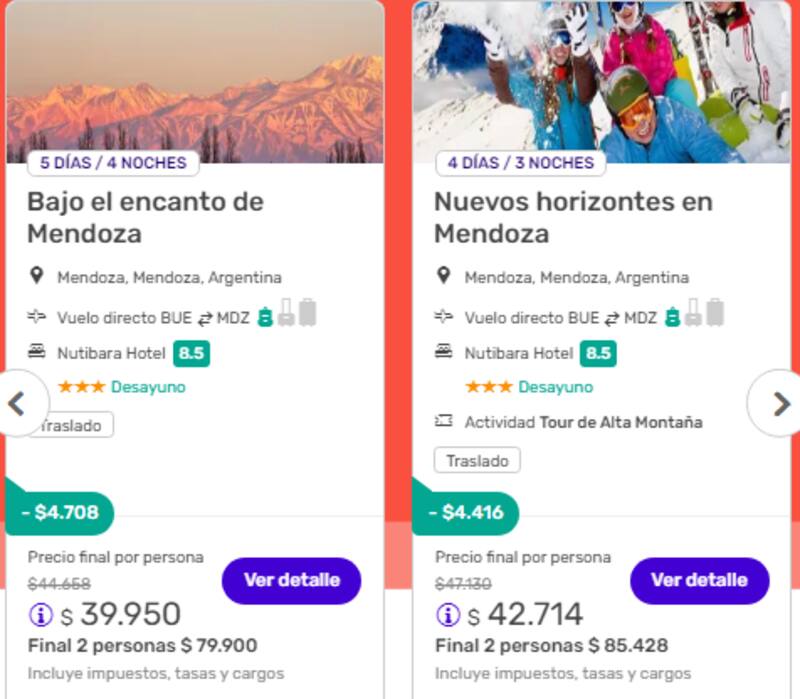 Los paquetes para viajar a Mendoza desde Buenos Aires que ofrece Despegar.