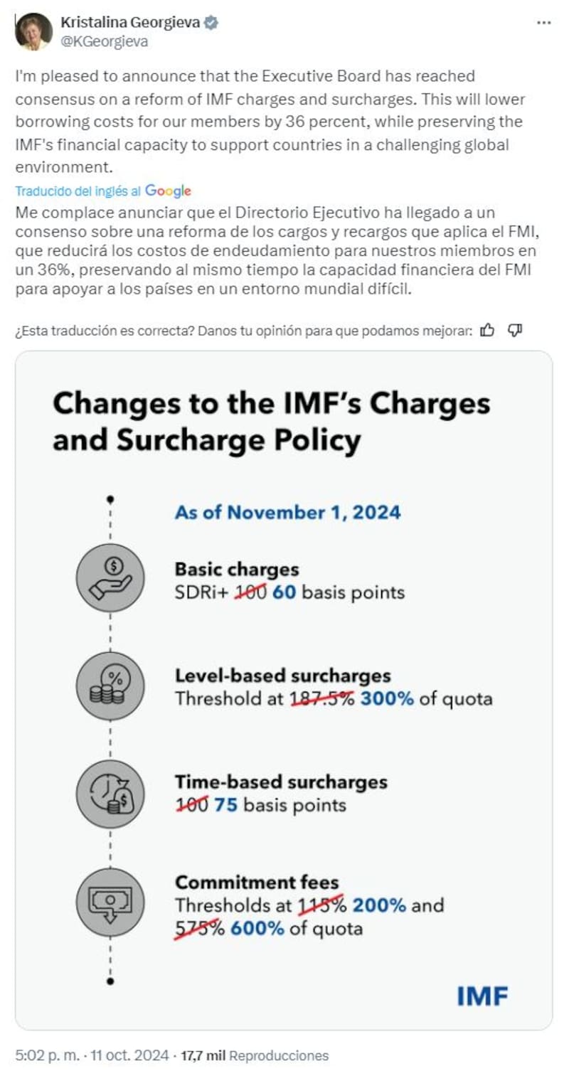 El posteo de Georgieva anunciando la decisión del FMI.
