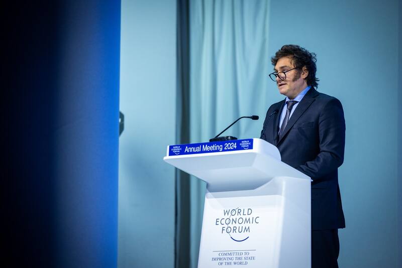 Javier Milei durante su exposición en el Foro de Davos