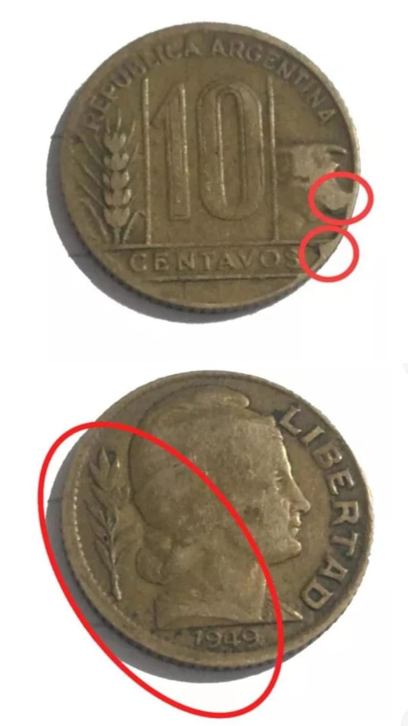Son 3 los errores presentes en esta moneda argentina de 10 centavos. (Fuente: Archivo)