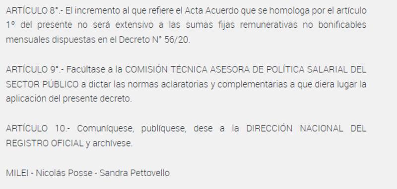 El final del decreto 206/2024, con la firma del presidente Milei, el jefe de Gabinete Nicolás Posse y la ministra de Capital Humano Sandra Pettovello, jefa inmediata del ahora ex secretario de Trabajo Omar Yasin.