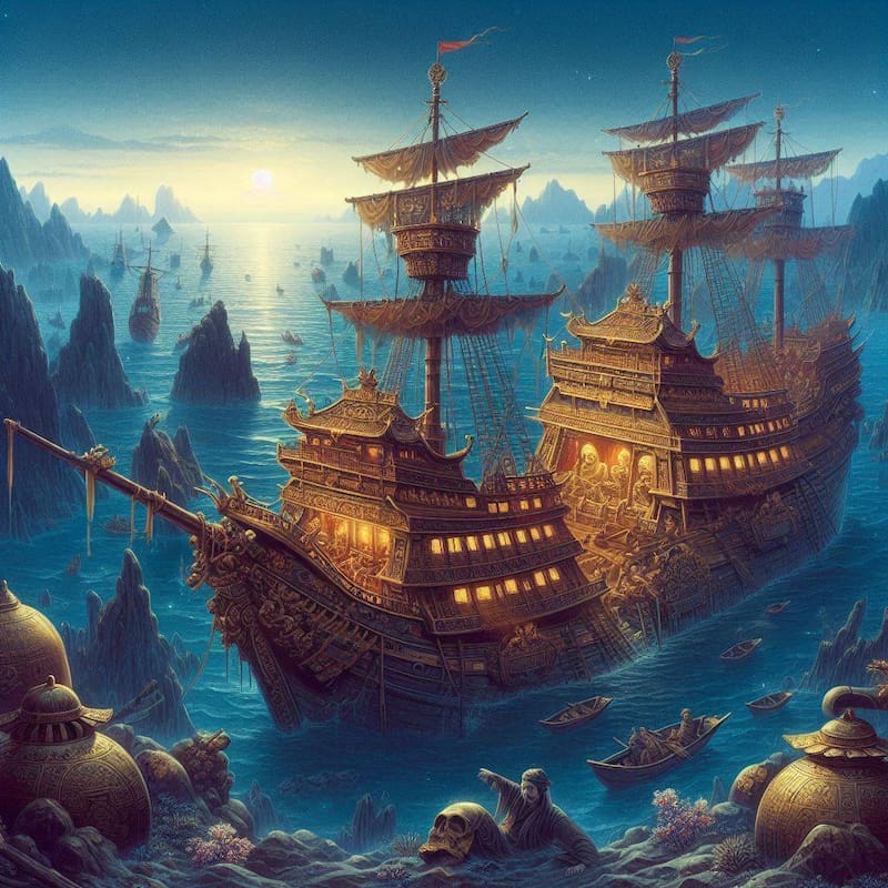 Barcos antiguos según la AI. Fuente: Bing AI.