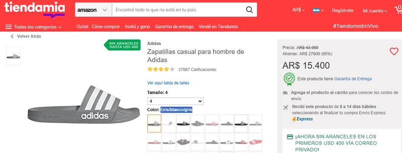 Las ojotas de marcas internacionales pueden adquirirse sin aranceles adicionales en Tienda Mía. (Fuente: tiendamia.com)