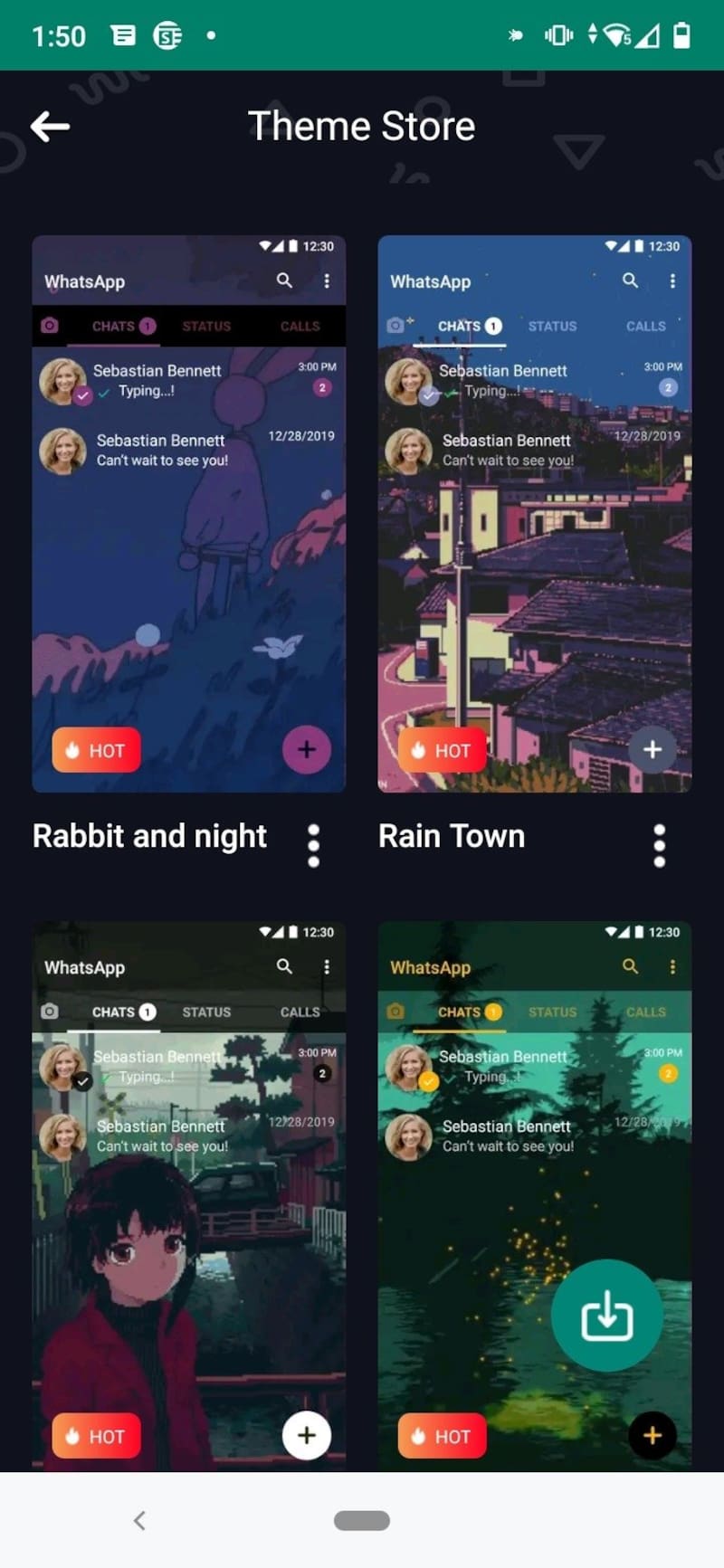 La tienda de "temas" en WhatsApp Plus.