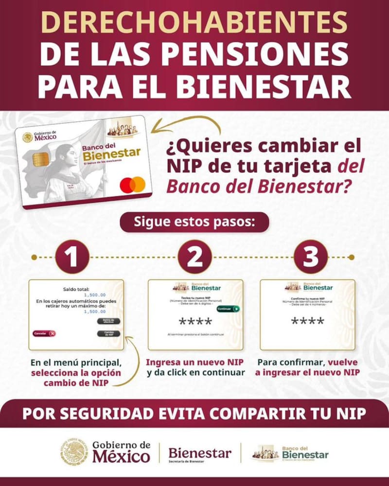 Paso a paso para actualizar el NIP de manera segura. Fuente: Banco del Bienestar.