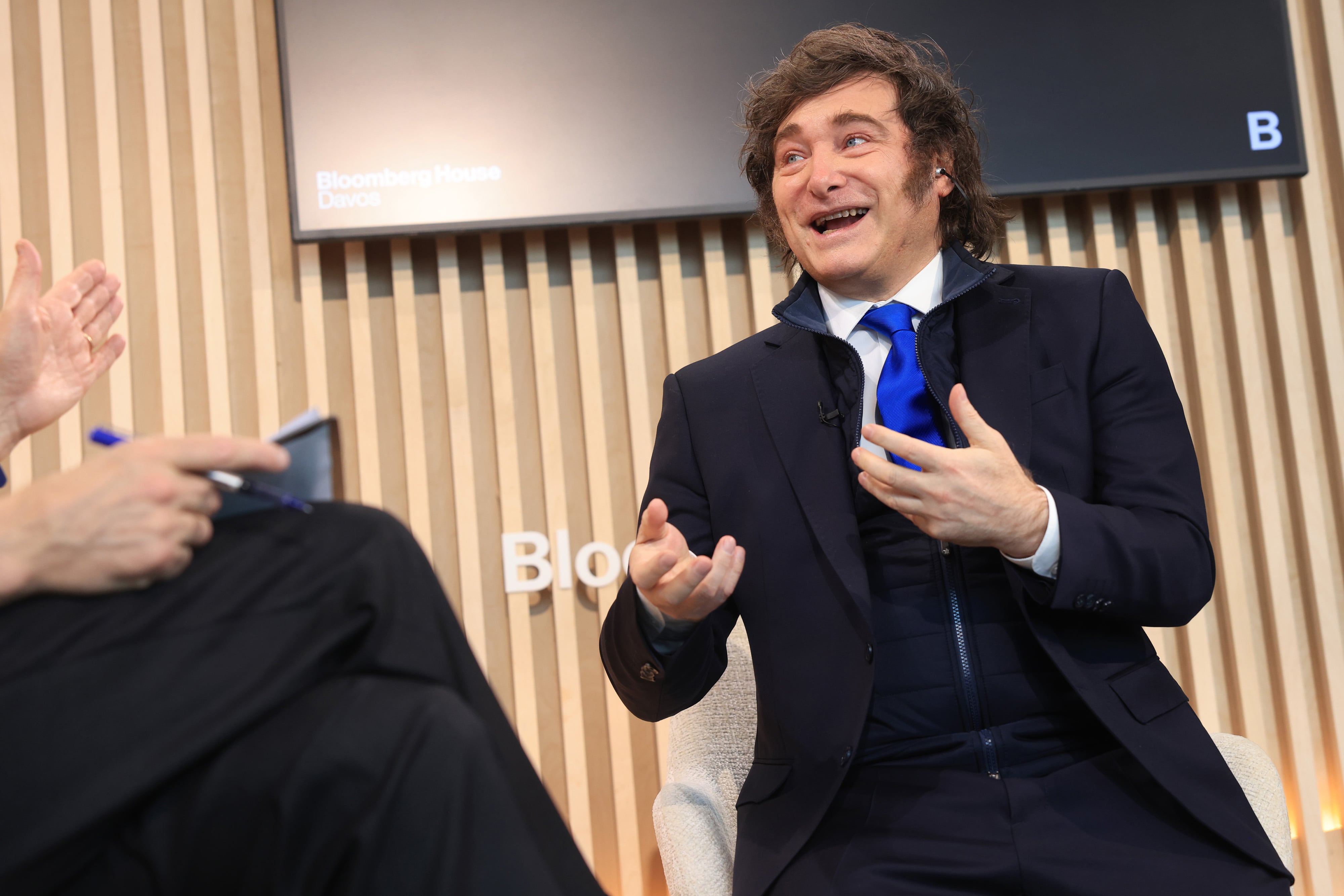 Javier Milei, Argentina's president, at Bloomberg House during the World Economic Forum (WEF) in Davos, Switzerland, on Thursday, Jan. 22, 2026. The annual Davos gathering of political leaders, top executives and celebrities runs from Jan. 19-23. Photographer: Chris Ratcliffe/Bloomberg