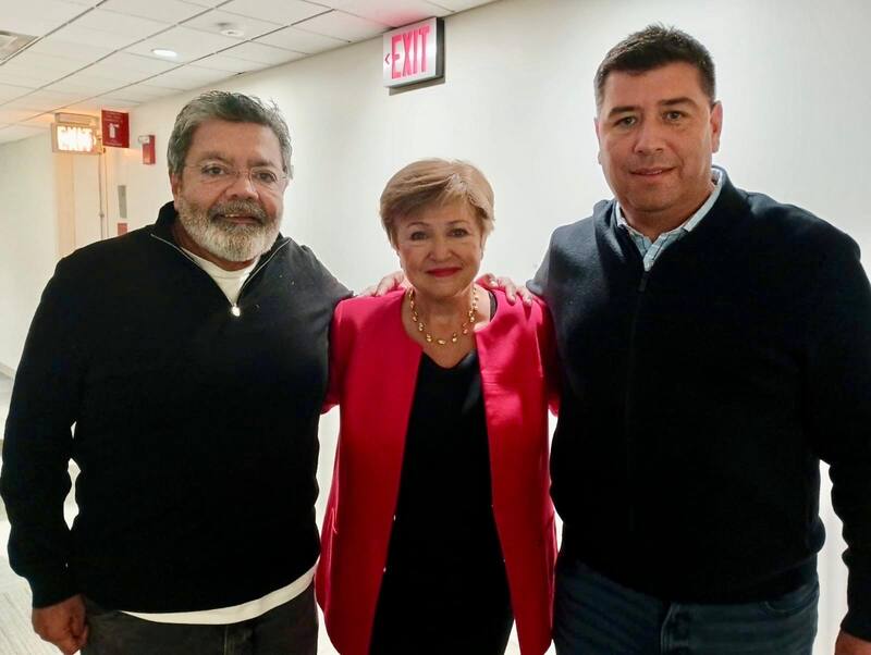Gerardo Martínez de Uocra, Kristalina Georgieva del FMI y Christian Jerónimo del Vidrio