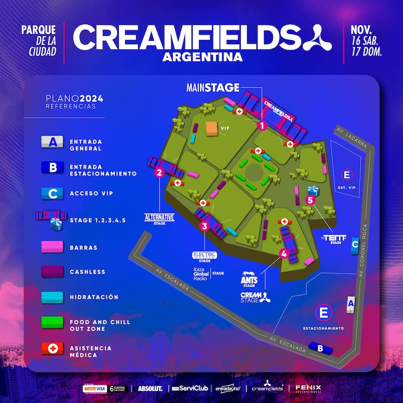 El plano con los accesos a Creamfields Argentina