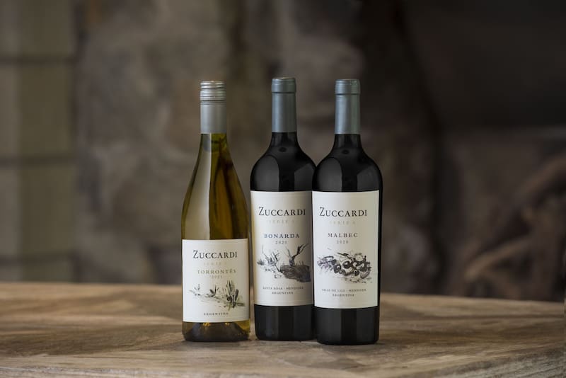 Los vinos Torrontés, Bonarda y Malbec de Zuccardi.