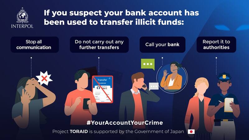 Acciones contra los delincuentes y captadores de mulas de dinero. Fuente: Interpol.