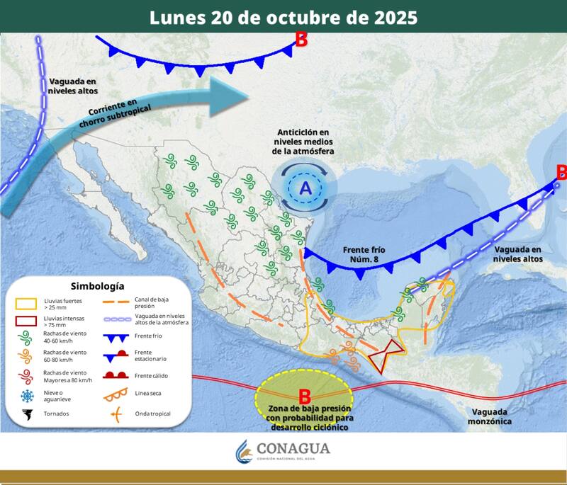 El pronóstico del tiempo para el lunes 20 de octubre. (Foto: SMN).