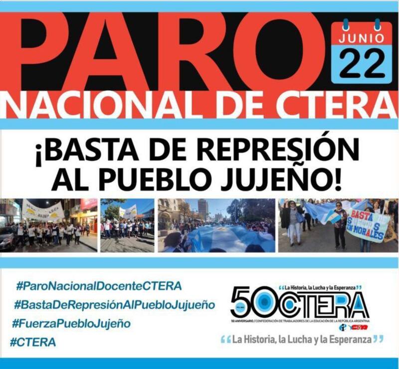 El afiche del paro nacional de CTERA para el 22 de junio.