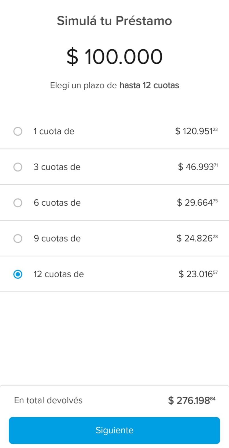 Cada usuario tendrá una tasa personalizada debido a que la billetera virtual analiza la situación crediticia de sus clientes. (Fuente: captura Mercado Pago)