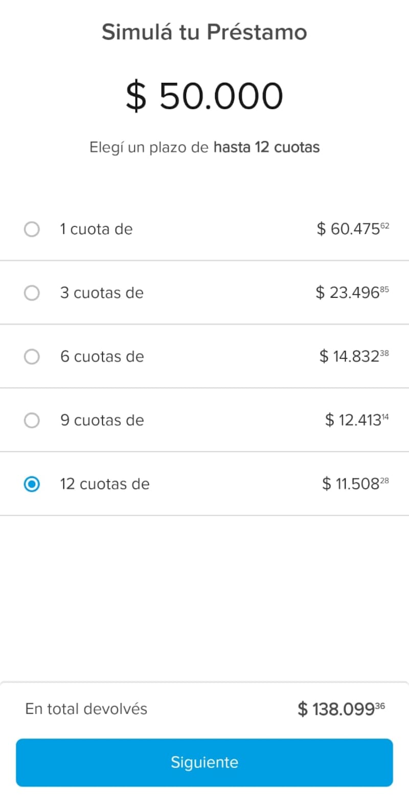 El valor de las cuotas y la tasa de interés tendrá variaciones para cada usuario. (Foto: Captura Mercado Pago)