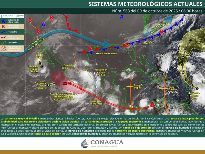 El pronóstico de lluvias para este jueves 9 de octubre. (Foto: SMN)