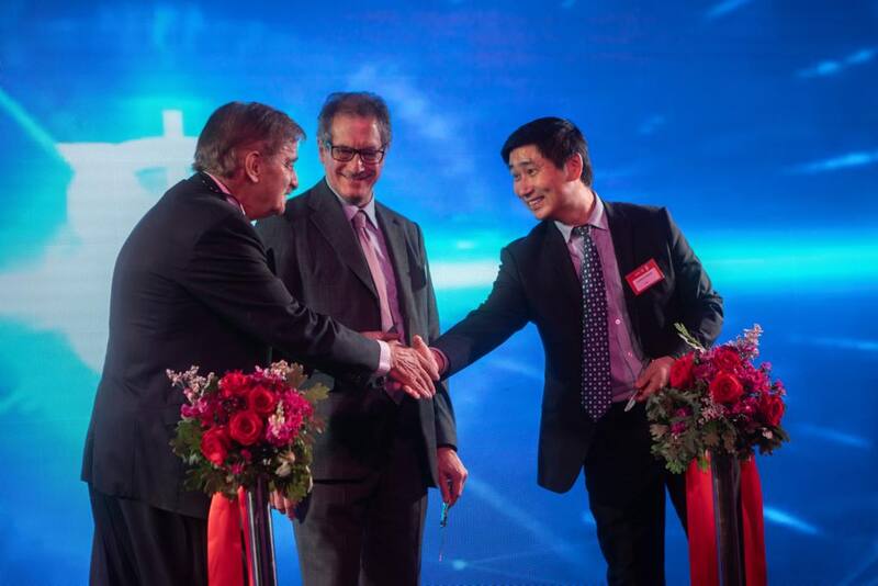 El director del Banco Nación, Raúl Garré, el presidente del Banco Central, Miguel Pesce, y el presidente de ICBC Argentina, Junguo Zhang, en el acto de los 10 años de la entidad en el país.