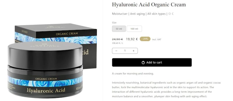 Hyaluronic Acid Organic Cream de Satin Naturel. (Foto: satinnaturel.com)
