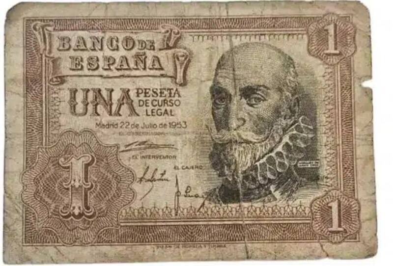 El billete de una peseta de 1953: una pieza única. Fuente: archivo.