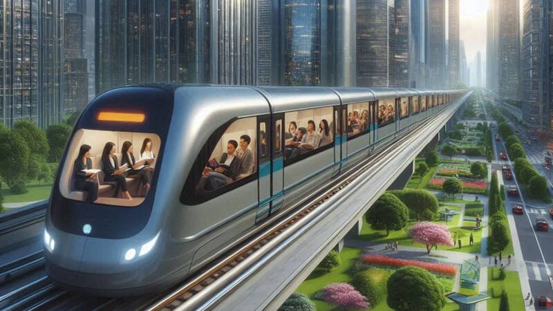 Bosquejo de un tren eléctrico del futuro. Fuente: Bing AI.