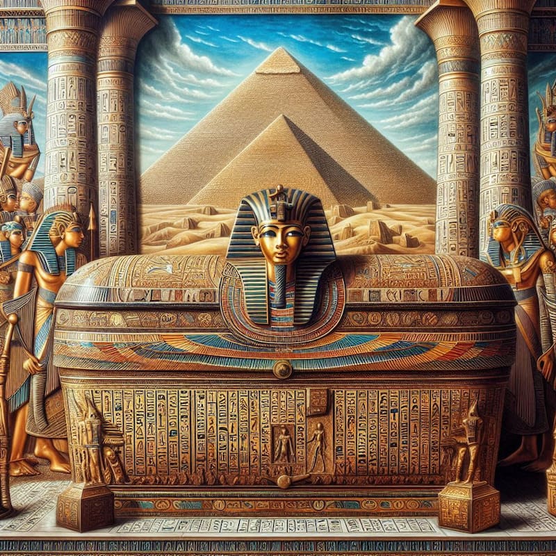 Ilustración de un sarcófrago de Egipto. Fuente: Bing AI.