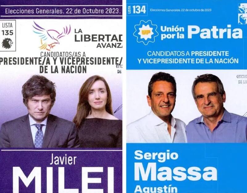 Las boletas de las dos fórmulas que compiten en el balotaje