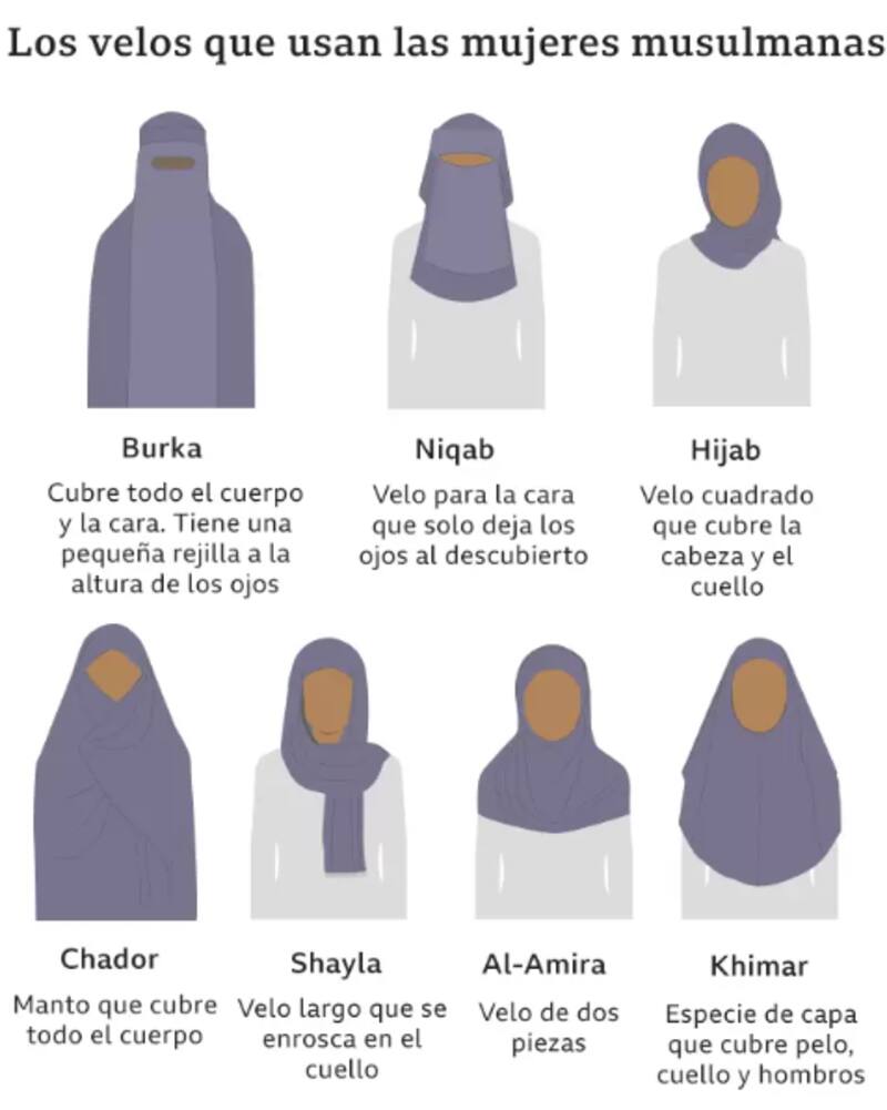 Los tipos de velos que hay. (Fuente: BBC).