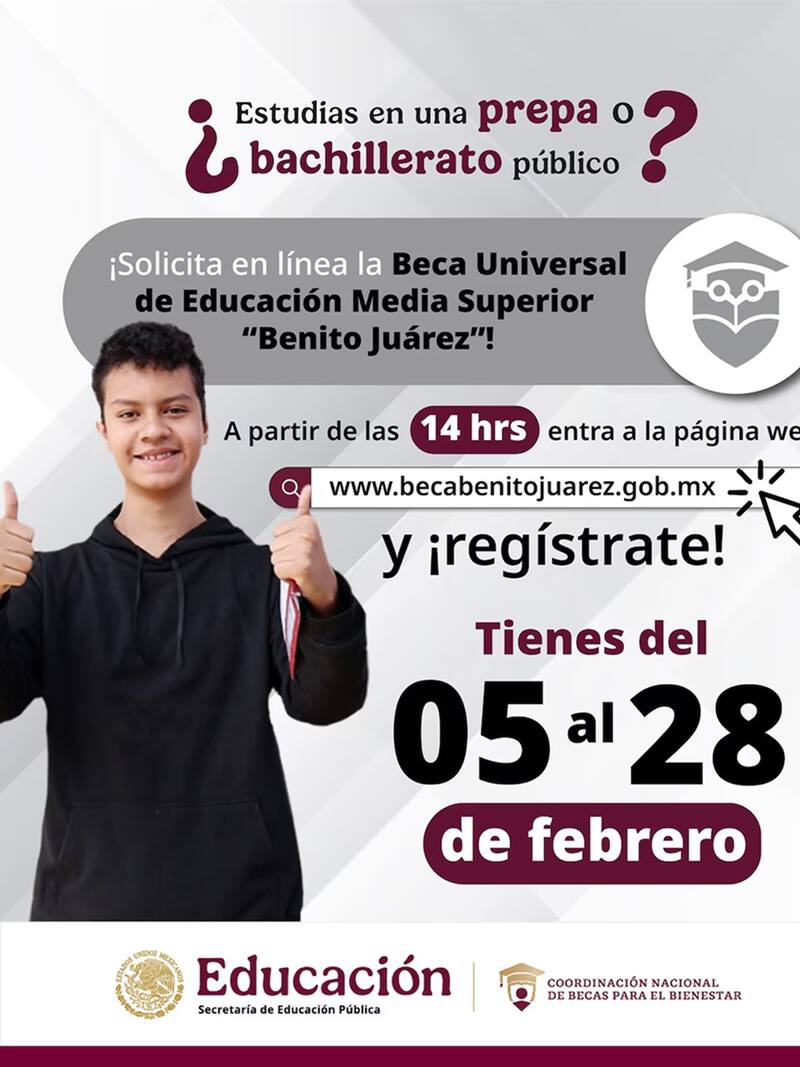 El registro para la Beca Benito Juárez se extenderá hasta el 28 de febrero. Foto: X