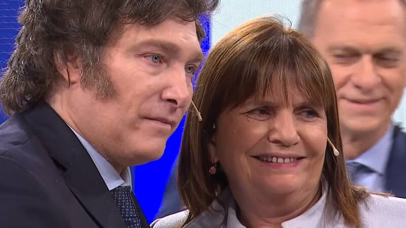 Javier Milei y Patricia Bullrich ayer a la noche en TN. (Captura)