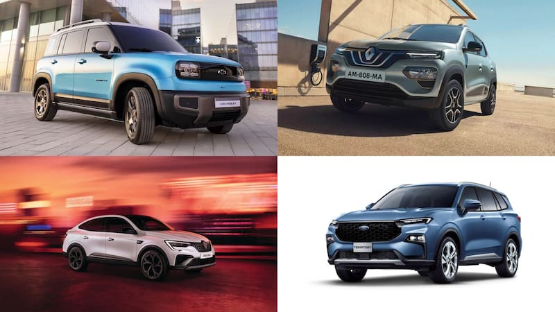 Arriba izquierda: Chevrolet Spark EUV. Arriba derecha: Renault Kwid E-Tech. Abajo izquierda: Renault Arkana Mild-Hybrid. Abajo derecha: Ford Territory.