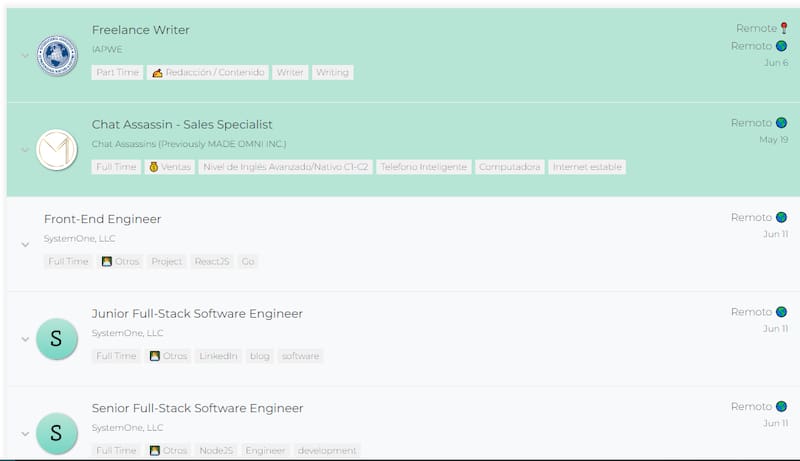 Algunos de las ofertas laborales de Weremoto.