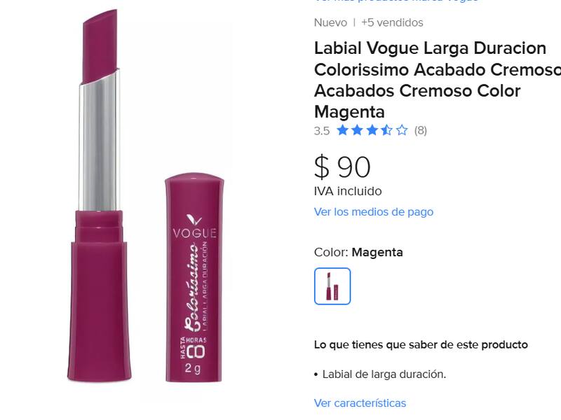 La fórmula de larga duración del labial hace que sea una excelente opción para las personas con una rutina ajetreada. Foto: Captura Mercado Libre