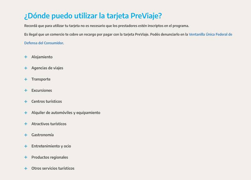 Podés corroborar y elegir la opción que más te guste para gastar el crédito. (Foto: Captura PreViaje)