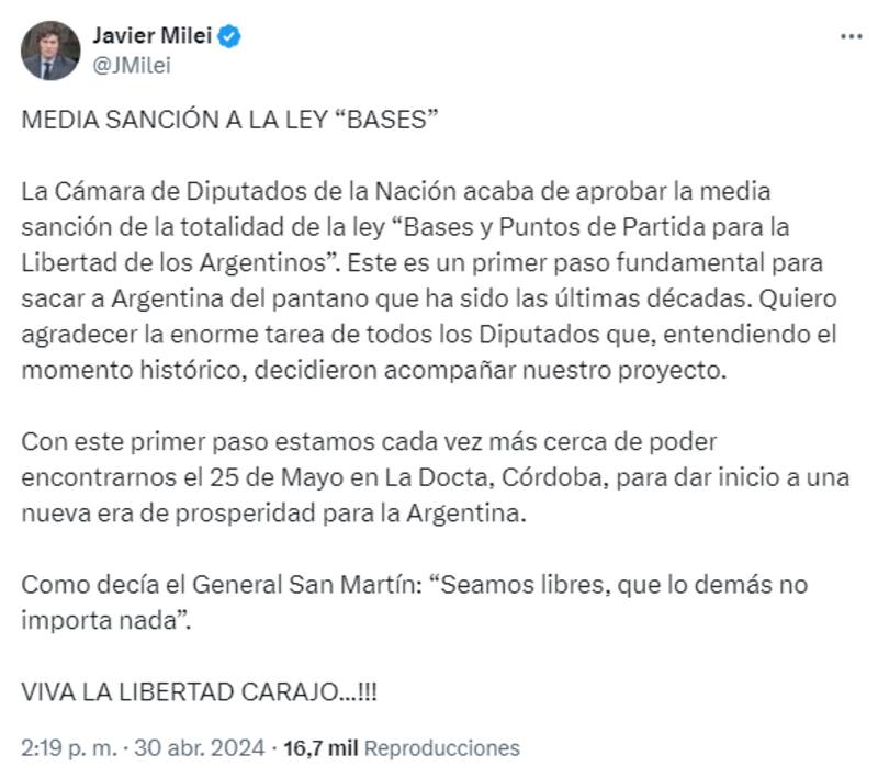 La publicación del Presidente.