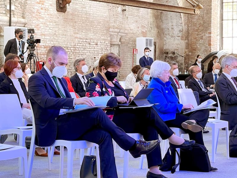 Guzmán con Georgieva y Yellen durante la última reunión de ministros del G20 en Venecia