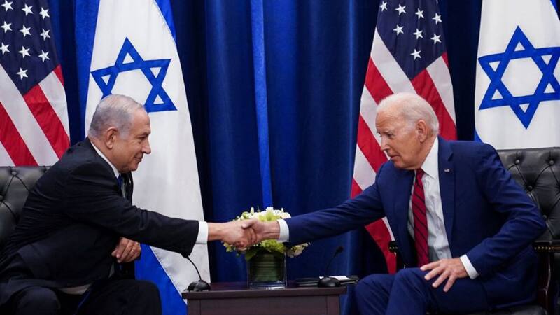 El presidente de Estados Unidos, Joe Biden, en una reunión bilateral con el primer ministro israelí, Benjamin Netanyahu, al margen de la 78 Asamblea General de la ONU en la ciudad de Nueva York, el 20 de septiembre de 2023.