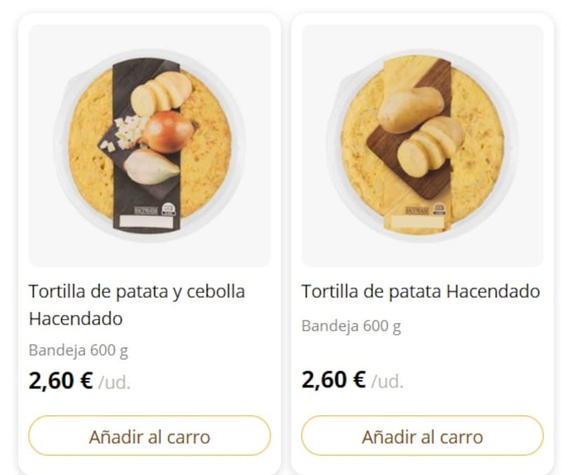 El precio de la tortilla de patatas disponibles en Mercadona (Fuente: Mercadona Compras)