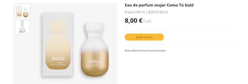El eau de parfum Como Tú Gold, que evoca el mismo aroma que el Sì de Giorgio Armani, se considera una elección acertada debido a su valor económico. (Foto: mercadona.es)