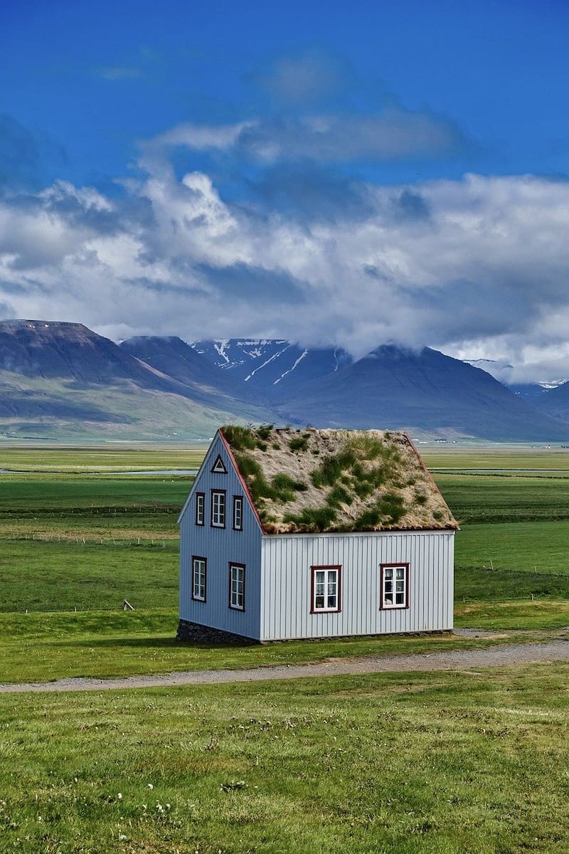 El pasto en los techos sirve como aislante en las casas típicas de Islandia. Fuente: Pixabay.
